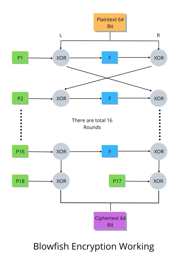 Blowfish algorithm working Diagram